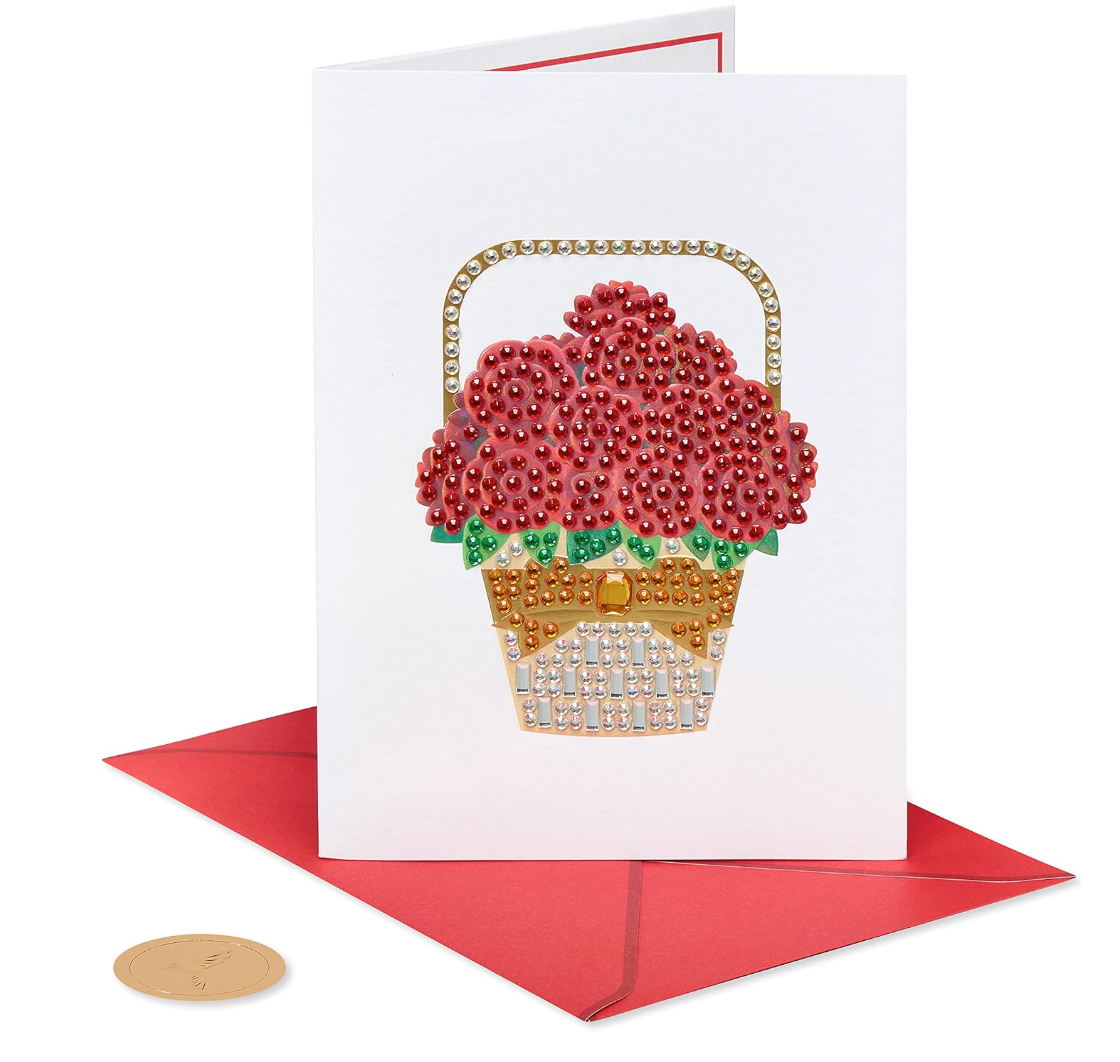 Blank Judith Leiber Gemmed Card- Rose Basket Penguin Gallery