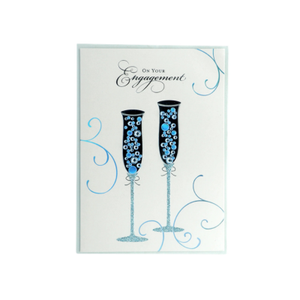 Blue Champagne Flute Engagement Card