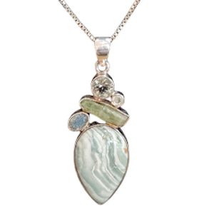 Swiss Opal, Green Kyanite, Labradorite, Green Amythyst Silver Necklace