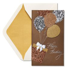 Metallic Glitter Balloons Birthday Card