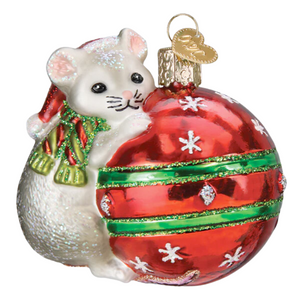Playful Christmas Mouse Glass Ornament