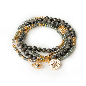 Black Laborite Terra Stone Wrap Bracelet & Necklace Black Laborite Terra Stone Wrap Bracelet & Necklace