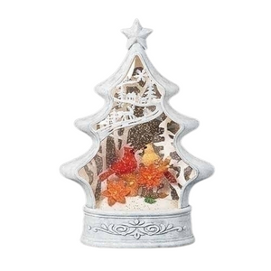 White Lighted Swirl Tree Cardinals on Branch Water Lantern White Lighted Swirl Tree Cardinals on Branch Water Lantern