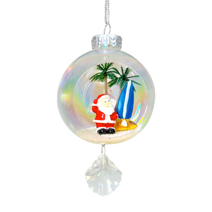 Ornament With Crystal Santa & Surf Board
