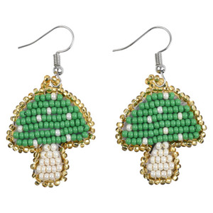 Green Beaded Mushroom Earrings Green Beaded Mushroom Earrings