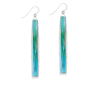 Rectangle THIN Aqua Abstract Icicle Earrings