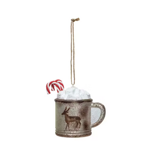 Candy Cane & Deer Mug Glass Ornament Candy Cane & Deer Mug Glass Ornament