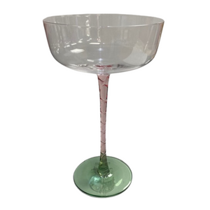 Pink & Green Stemmed Coupe Champagne Glass Pink & Green Stemmed Coupe Champagne Glass