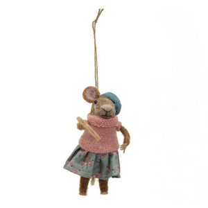 Mouse in Pink Sweater Felt Ornament