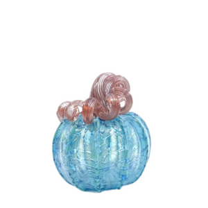 Mini Coastal Iridescent Aqua Glass Pumpkin Mini Coastal Iridescent Aqua Glass Pumpkin