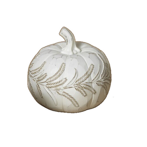 White Resin Harvest Pumpkin with Wheat Design White Resin Harvest Pumpkin with Wheat Design