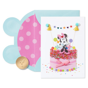 Minnie on Cake with Candle Birthday Card