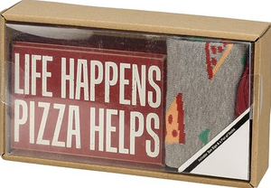 Pizza Wooden Box Sign and Socks Gift Set Pizza Wooden Box Sign and Socks Gift Set