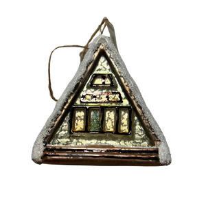 Green Cabin with Tree in Window Ornament