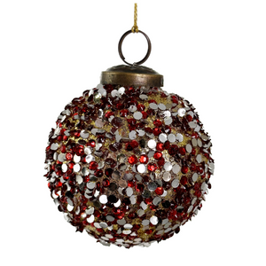 Red and Gold Beaded Ball Ornament Red and Gold Beaded Ball Ornament