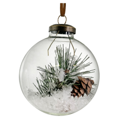 Clear Ball Pine and Snow Filled Ornament