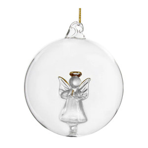 Clear Ball with Gilded Angel Inside Ornament