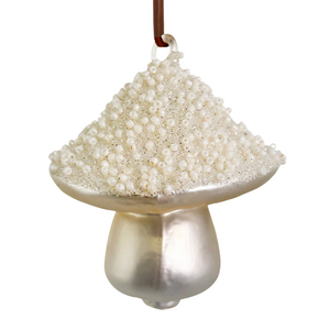 White Beaded Mushroom Ornament White Beaded Mushroom Ornament