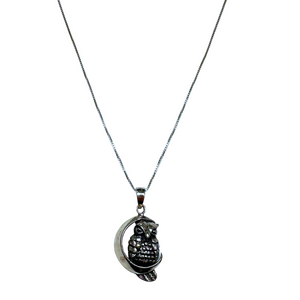 Silver Owl Sitting in Moon Necklace Silver Owl Sitting in Moon Necklace
