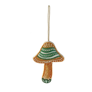 Orange & Green Cotton Beaded Mushroom Ornament Orange & Green Cotton Beaded Mushroom Ornament