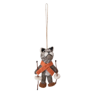 Felt Skiing Grey Tiger Ornament Felt Skiing Grey Tiger Ornament
