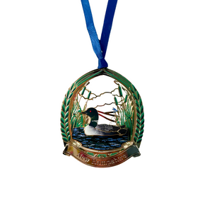 Loon in Reeds Ornament - New Hampshire Banner