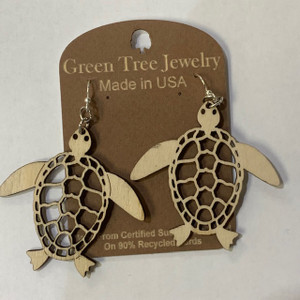 Sea Turtle Natural Wood Earrings