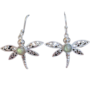 Labradorite Dragonfly Silver Earrings