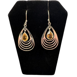 Citrine Tear in Tear Silver Earrings