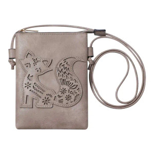 Tan Fox Laser Cut Crossbody Cellphone Bag