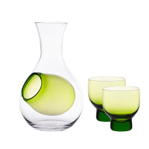 Green Sake Bottle Glass + 2 Cups Green Sake Bottle Glass + 2 Cups