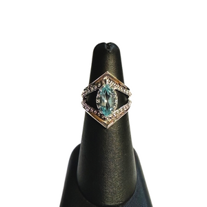 Blue Topaz pointed oval dots Silver Ring S7