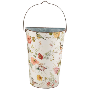 Wall Bucket - Flowers & Chickadees Small