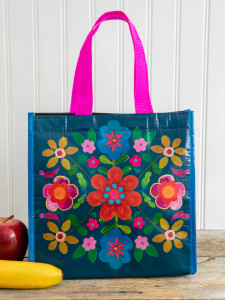Small Navy Folk Floral Insulated Lunch Tote Small Navy Folk Floral Insulated Lunch Tote
