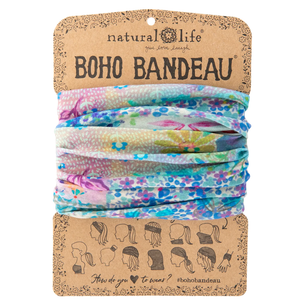 Full Boho Blue Watercolor Patchwork Headband