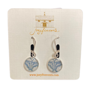 Handstamped Dangle Blue Botanical Luna Moth Earrings Handstamped Dangle Blue Botanical Luna Moth Earrings