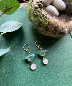 Mama Bird Turquoise Gold Earrings Mama Bird Turquoise Gold Earrings