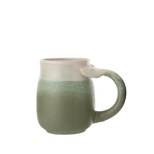 Green Stoneware Mug with Whale Tail Handle Green Stoneware Mug with Whale Tail Handle