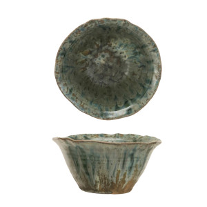 Green Stoneware Bowl with Reactive Crackle Glaze Green Stoneware Bowl with Reactive Crackle Glaze