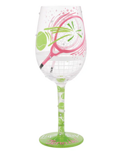 I Luv Luv Tennis Hand Painted Wine Glass