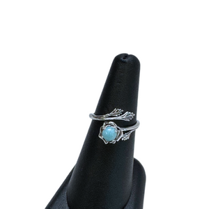 Larimar with Leaves Adjustable Silver Ring S6-7