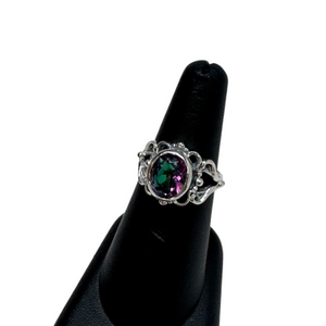 Mystic Topaz Oval Loops Silver Ring S6
