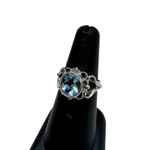 Blue Topaz Oval Loops Silver Ring S10