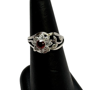 Garnet Flower Silver Ring S7 Garnet Flower Silver Ring S7