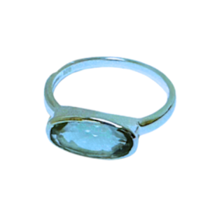 Green Amethyst Side Oval Silver Ring S9