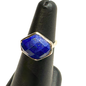 Lapis Facet Octagon Silver Ring S8