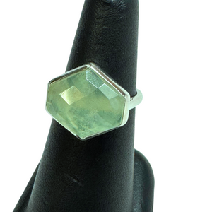 Prehnite Octagon Facet Silver Ring S6