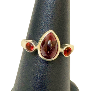 Garnet Tear with 2 Stones Silver Ring S8 Garnet Tear with 2 Stones Silver Ring S8