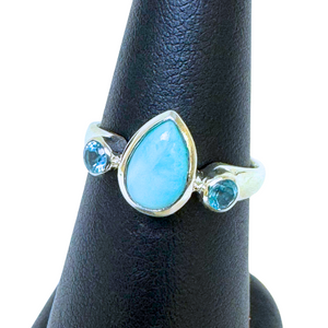 Larimar with Swiss Blue Topaz Silver Ring S9