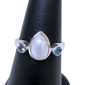 Pearl with Swiss Blue Topaz Silver Ring S6